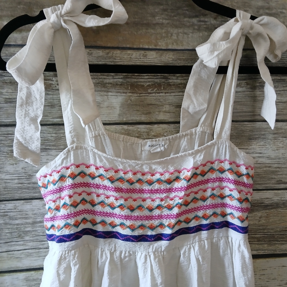 August Sky White Embroidered peasant dress